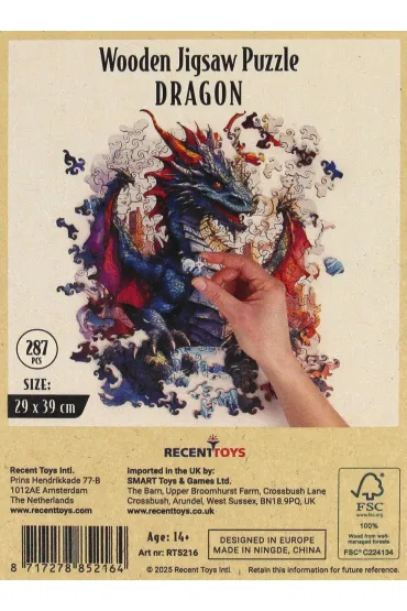 Puzzle 287 drewniane kolorowe Smok Recent Toys