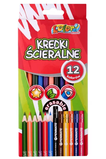 Penmate Kolori Premium Kredki o��wkowe tr�jk�tne �cieralne 12 kolor�w