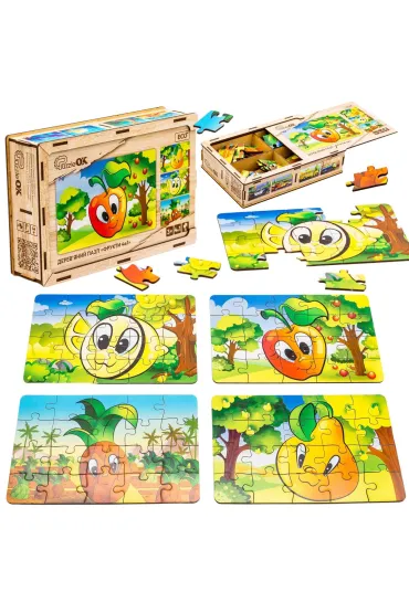 Puzzle drewniane 4w1 owoce PuzzleOK
