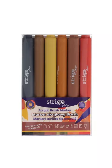 Strigo. Markery akrylowe trjktne 6 kolorw. Kocwka Brush. Zestaw 6