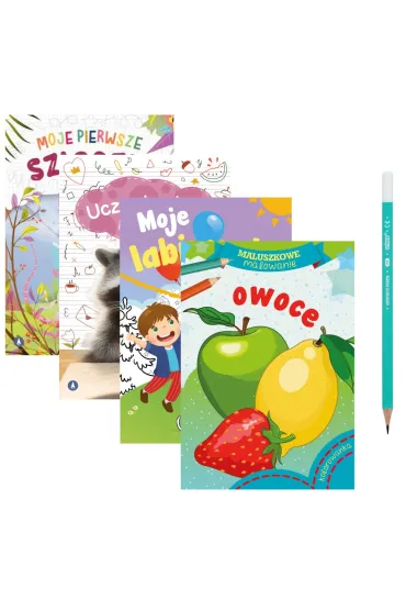 Pakiet dla przedszkolaka: Moje pierwsze szlaczki, Ucz� si� pisa�. Literki, Ma�y ucze�. Moje labirynty, Maluszkowe malowanie. Owoce, O��wek tr�jk�tny pastelowy HB - Pakiety na nagrody