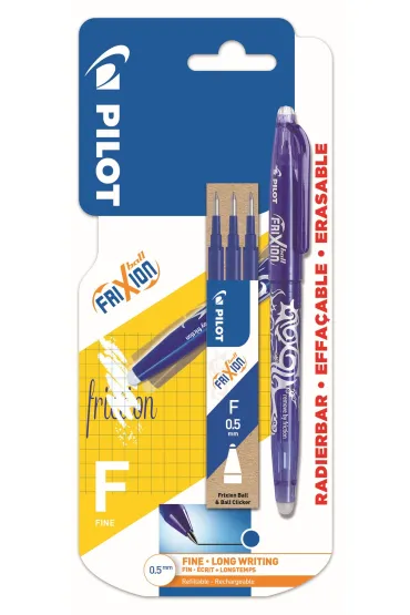 Pi�ro kulkowe Frixion Pilot 0,5 niebieskie+ 3x wk�ady blister