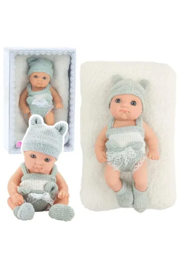 Lalka bobas z kocykiem bia�o-szare ubranko 18cm LeanToys