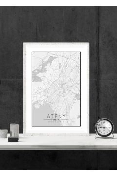 Ateny mapa czarno biaa - plakat 50x70 cm