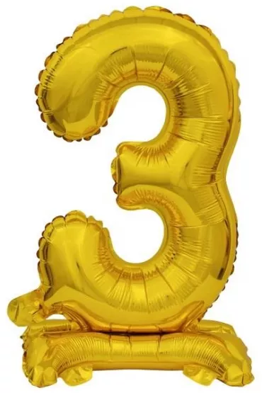 Amscan Balon foliowy mini cyfra 3 ze stopk� z�ota 22x40cm