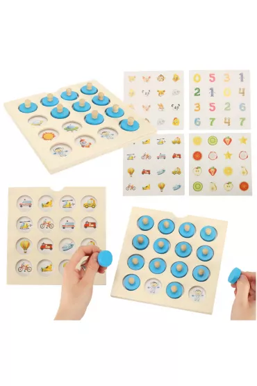 Gra planszowa memory montessori zestaw puzzle drewniane 4 karty