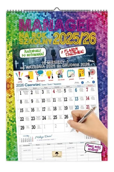 Manager na rok szkolny 2025/2026 z planem tygodniowym 16 miesi�czny A3 V7