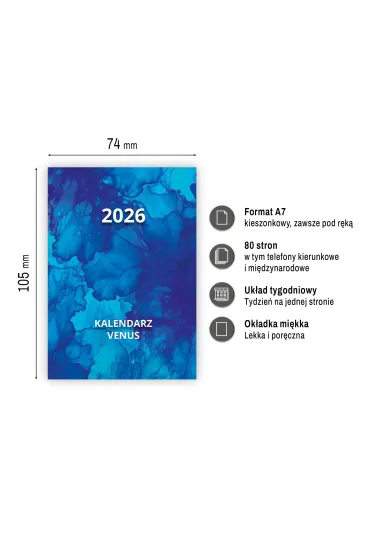 Opress Kalendarz 2026 A7 tygodniowy kieszonkowy Venus MIX