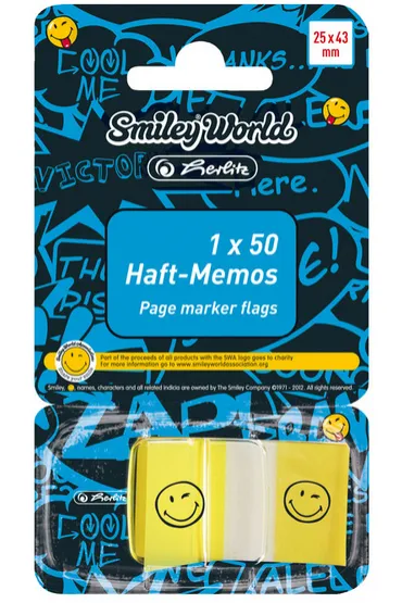 Herlitz Karteczki samoprzylepne 25x43/50k - Smiley World, 1 szt (11309119) - Kartki Smiley