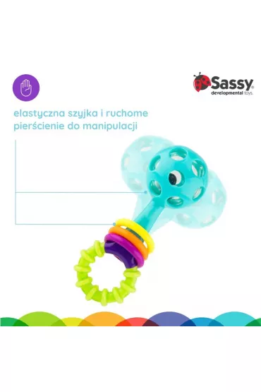 Grzechotka sztanga, zabawka sensoryczna, 0 m+ Sassy