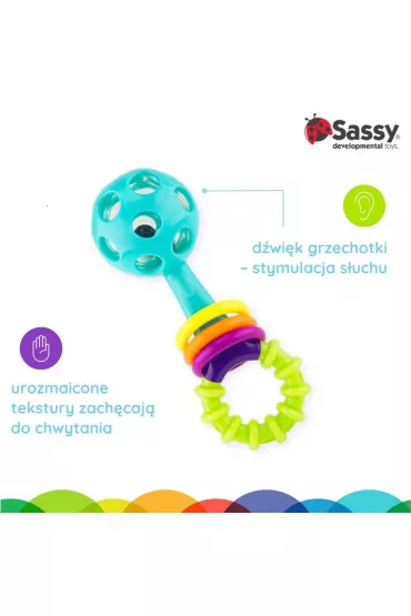Grzechotka sztanga, zabawka sensoryczna, 0 m+ Sassy