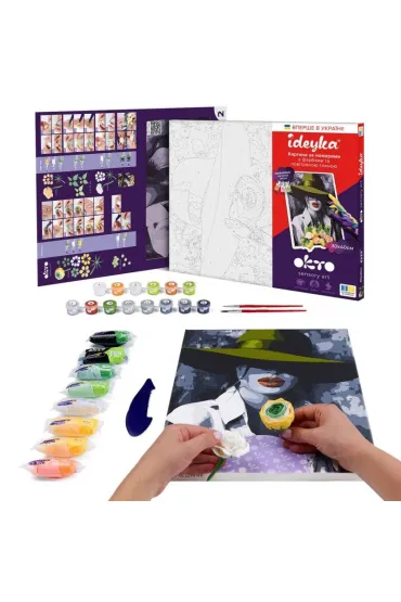 Ideyka Malowanie po numerach - Kobieta w kapeluszu z glink� 30x40cm