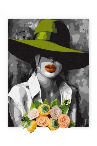 Ideyka Malowanie po numerach - Kobieta w kapeluszu z glink� 30x40cm