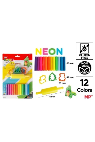 Mp Main Paper Plastelina 12 kolor�w neon + foremki i wa�ek