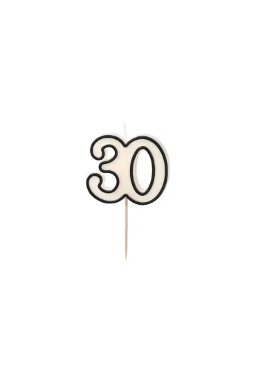 PartyDeco �wieczka urodzinowa liczba 30 bia�o-czarny 5.5cm
