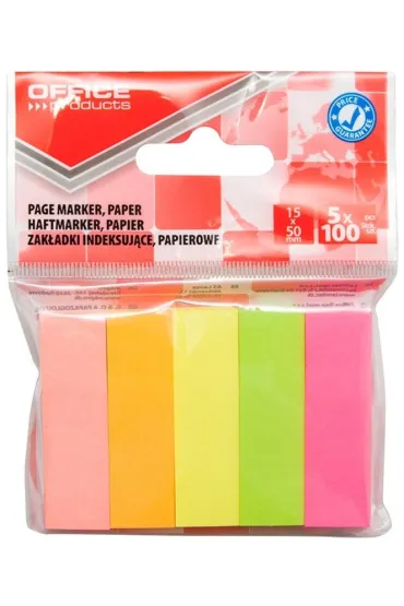 Office Products Zak�adki Indeksuj�ce, 15x50mm, 5x100 Kart., Zawieszka, Mix Kolor�w Neon