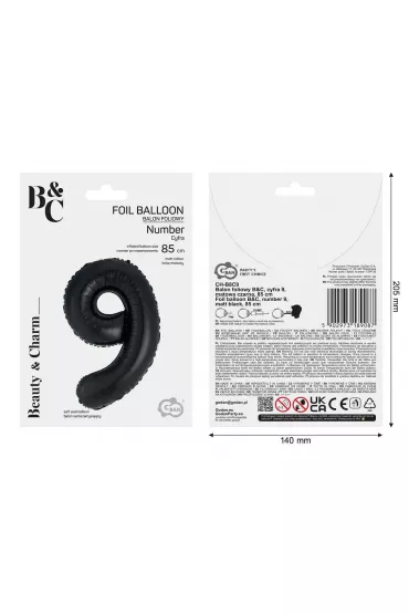 Godan Balon foliowy B&C cyfra 9 matowa czarna 85cm