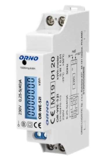 Orno 1-fazowy licznik energii elektrycznej, 40a, mid, wyj�cie impulsowe, pod�wietlenie, 1 modu�
