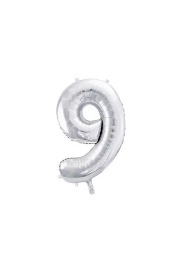 PartyDeco Balon foliowy 9 srebrny 86 cm