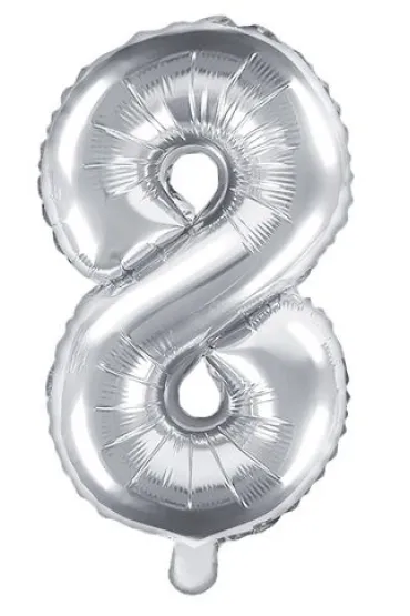 PartyDeco Balon foliowy Cyfra "8", 35cm, srebrny