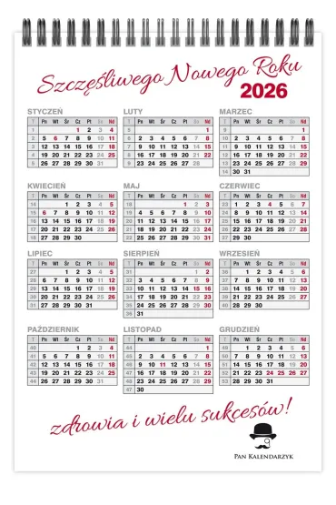 Kalendarz 2026 biurkowy pionowy tr�jdzielny na spirali KBA5-TR