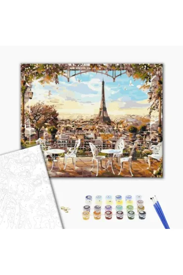 Brushme Malowanie po numerach - Kawiarnia z widokiem na Wie�� Eiffla 40x50cm
