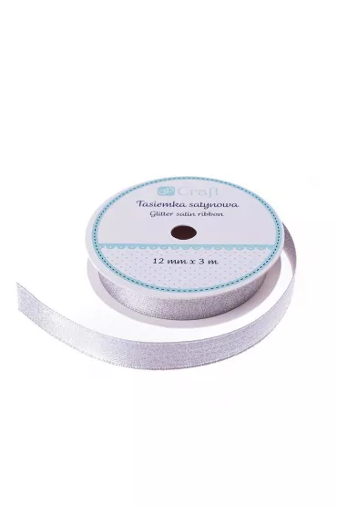 dpCraft Tasiemka satynowa z brokatem srebrna 3m