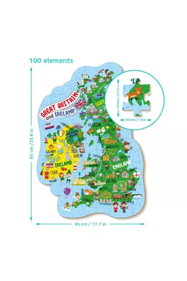 Puzzle 100 el. Mapa Wielkiej Brytanii i Irlandii Maksik