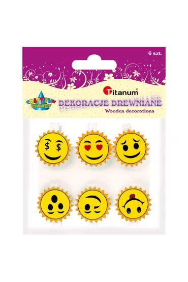 Titanum Klamerki drewniane z dekorem emotki 6 szt.
