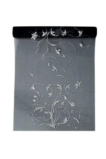 PartyDeco Organza g�adka, czarny z nadrukiem 0,36 x 9m