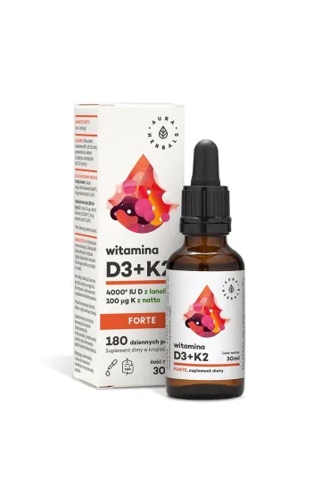 Aura Herbals Witamina D3 (4000 IU) + K2mk7 Forte Suplement diety w kroplach 30 ml