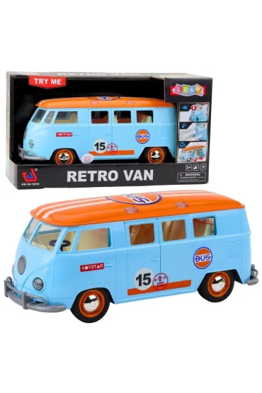 Retro van bus �wiat�o d�wi�k niebieski LeanToys