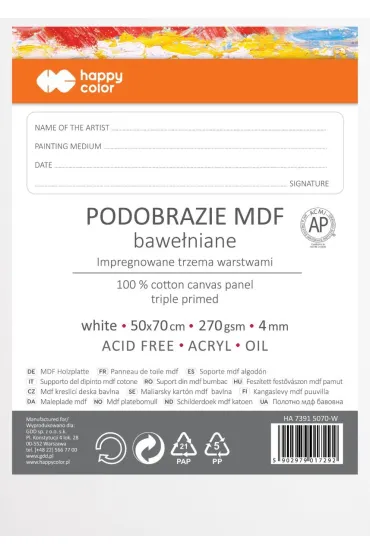 Happy Color Podobrazie bawe�niane impregnowane bia�e 50x70cm, 4mm