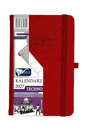 Kalendarz Techno 2027 A6 tygodniowy czerwony