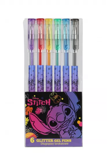 Coolpack, D�ugopisy brokatowe 6 kolor�w Disney Black - Stitch (91378PTR)