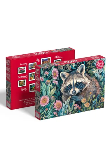 Puzzle 1000 el. Raccoon in Flowers CherryPazzi