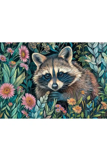 Puzzle 1000 el. Raccoon in Flowers CherryPazzi