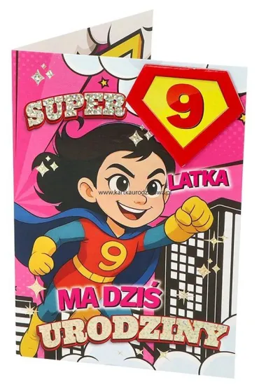 Yeku Karnet Urodziny 9 dziewczynka - Superbohaterka