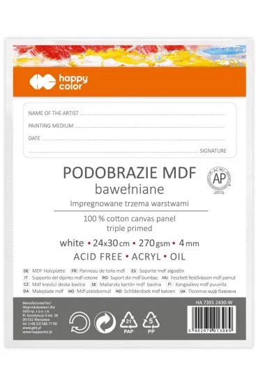Happy Color Podobrazie bawe�niane impregnowane bia�e 24x30cm, 4mm
