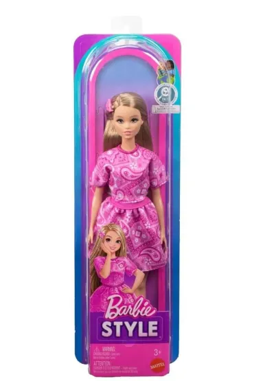 Barbie lalka Fashionistas w r�owej sukience Mattel