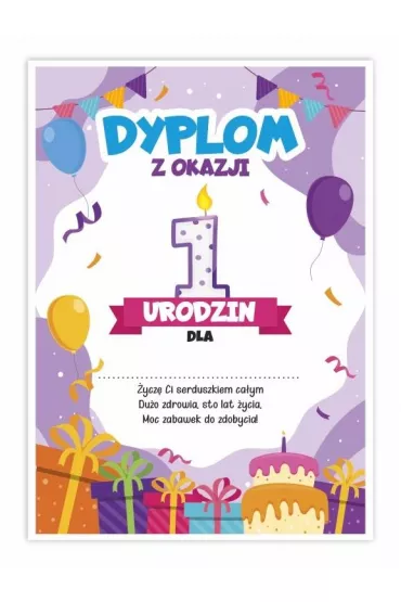 LearnHow Dyplom A5 urodzinowy - pierwsze urodziny 5 szt.