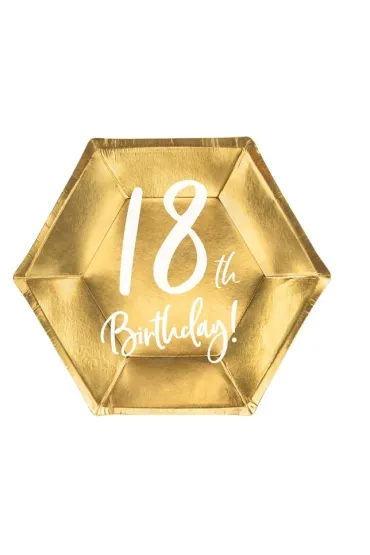 PartyDeco Talerzyki 18th Birthday z�ote 20cm 6 szt.