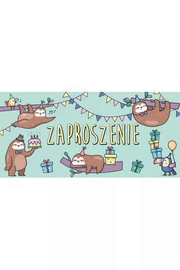 Henry Zaproszenie Leniwiec komplet wraz z kopertami 5 szt.