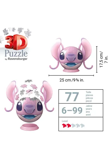 Puzzle 3D: Disney Stitch Kula Angel z uszami Ravensburger