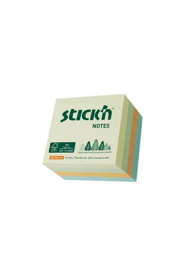 Stickn Notes kostka FSC pastel ��/ziel/pom/nieb 76x76mm 400 kartek