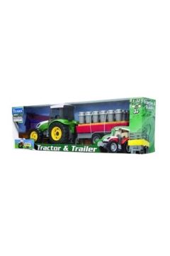 Traktor zielony z przyczep z kankami 1:32 Teama