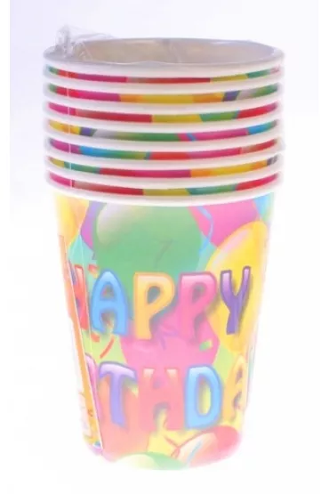 Arpex Kubki papierowe Urodziny Party Time DC8992 180 ml 8 szt.