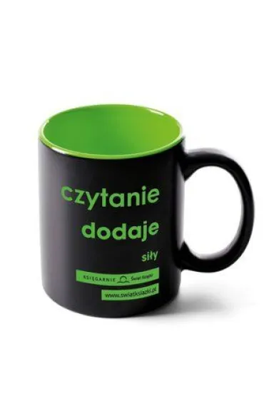 Kubek czarno-zielony `czytanie dodaje si�y`