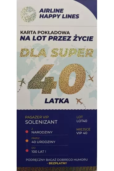 Yeku Karnet karta pok�adowa 40 urodziny m�skie