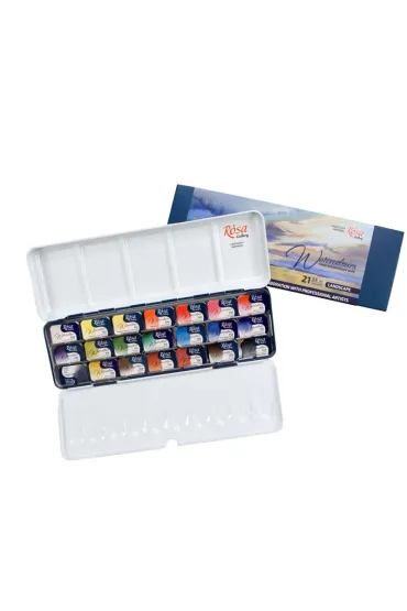 Rosa Farby akwarelowe w kostkach Krajobraz w metalowej kasetce 21 kolor�w 52.5 ml
